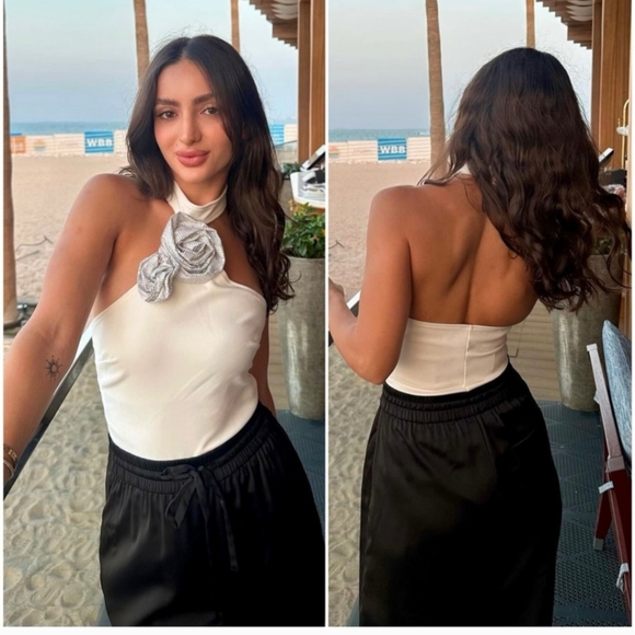 FLORAL JEWEL HALTER NECK BODYSUIT SIZE L - Picture 3 of 10